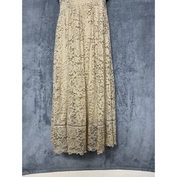 NSR Beige Lace Crochet Trim Midi Dress L - Picture 3 of 16